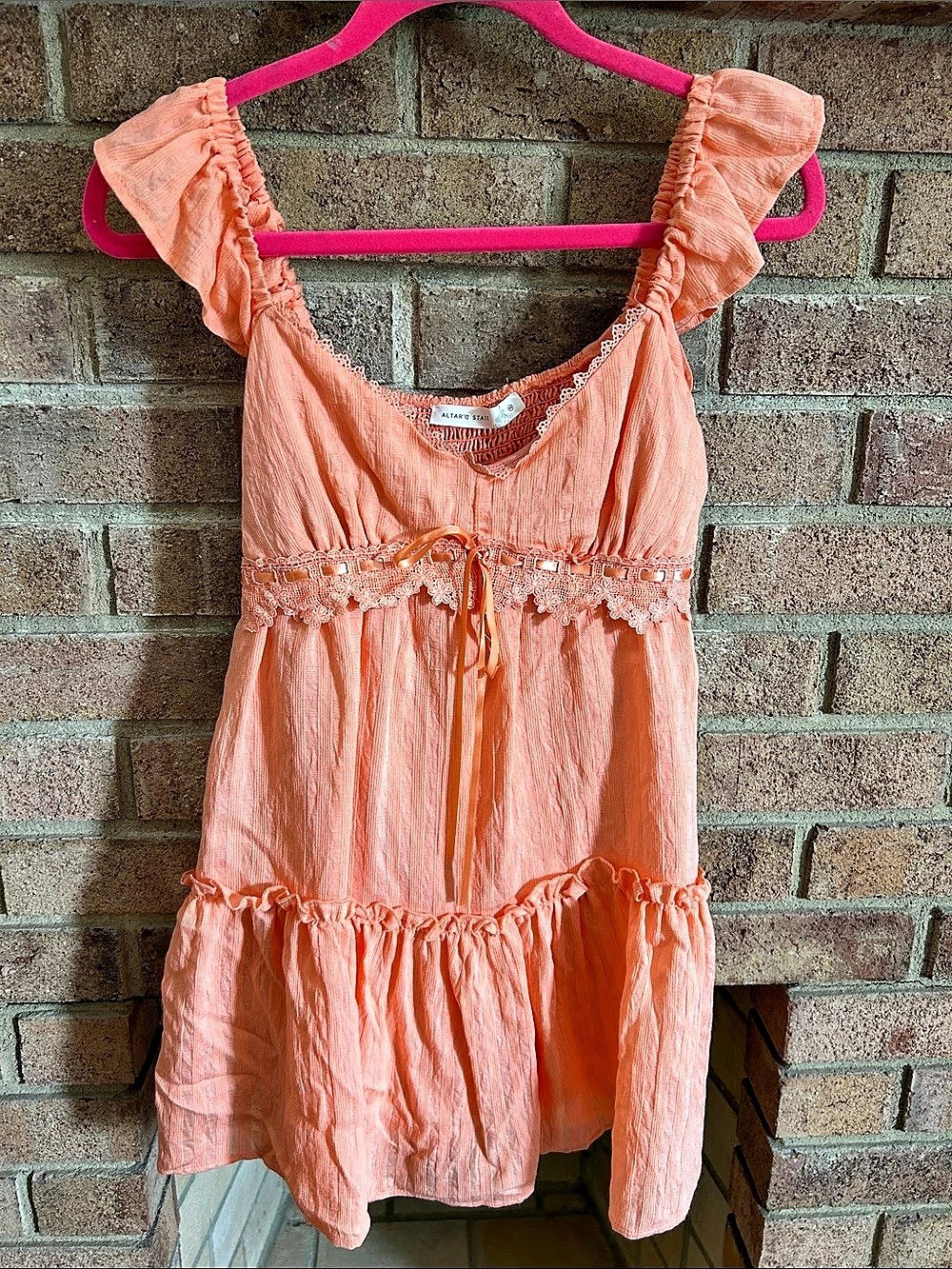 Altar'd State Ruffled Tie Front Tank Top in Orange Size Medium
